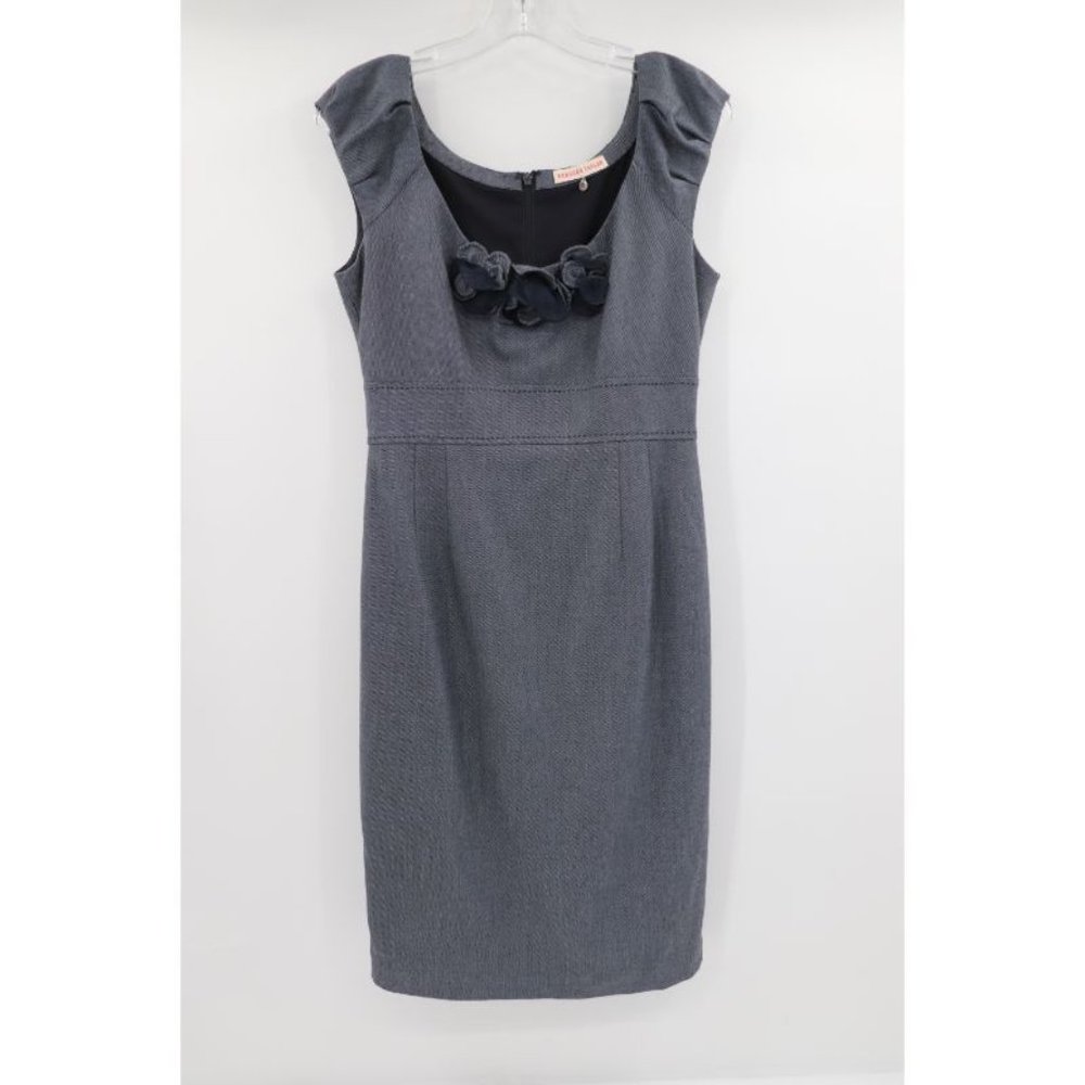Rebecca Taylor Women's Size 6 Back Zip Cap Sleeve Floral Neck Sheath Dress Gray